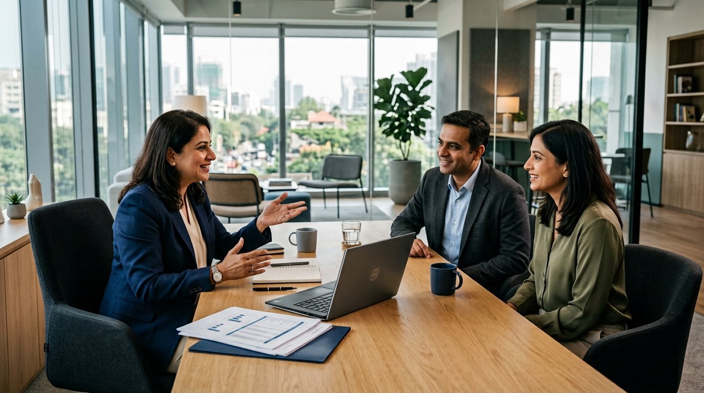A financial adviser discussing plans with clients