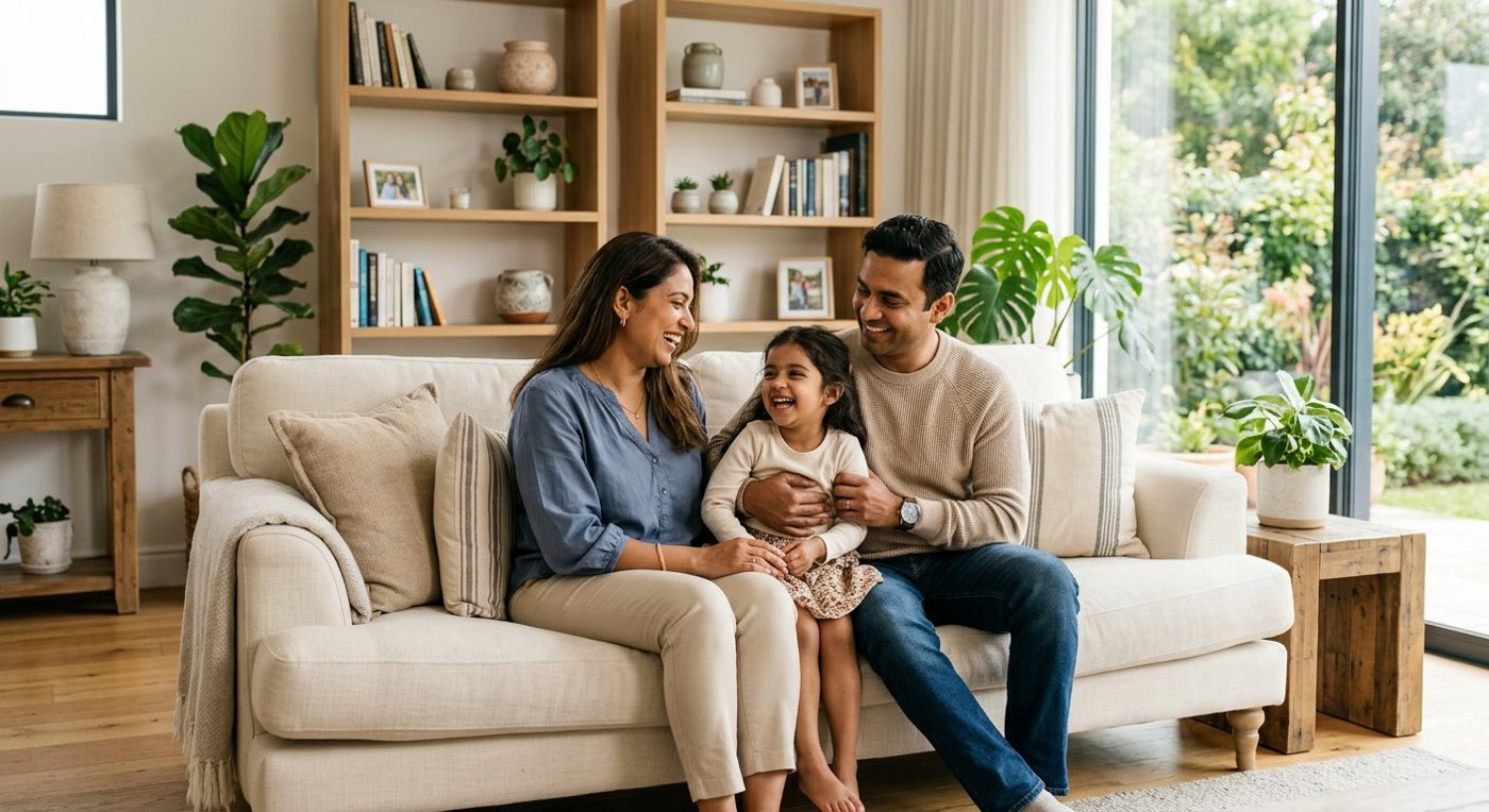 A family spending time together at home