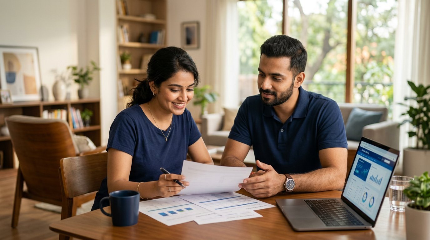 A couple reviewing their household finances