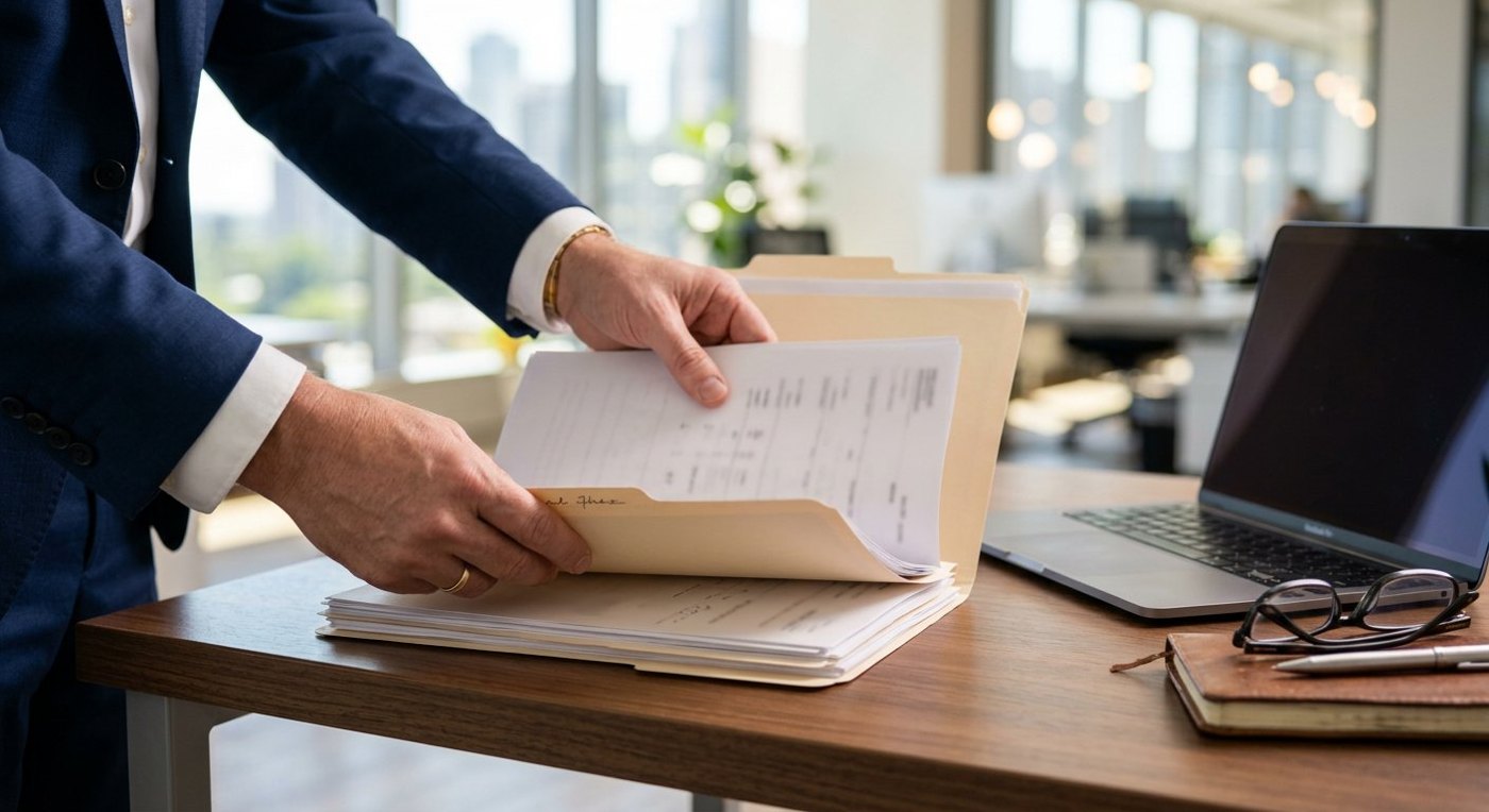 A professional organising financial documents